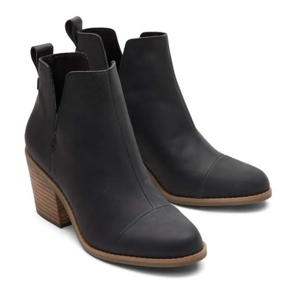 TOMS Everly Black Leather Cutout Heeled Boot
